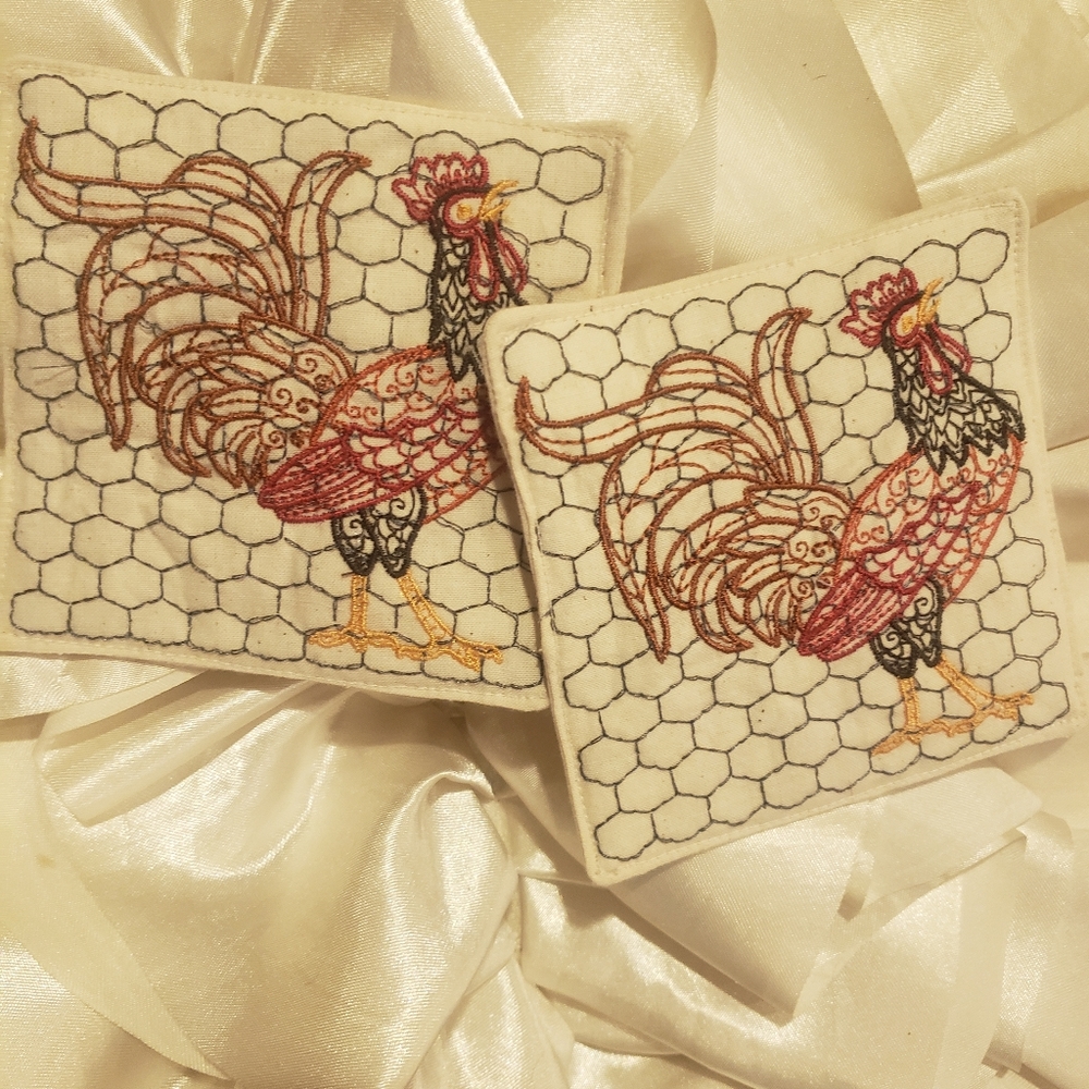 Set of two Rooster mugrugs